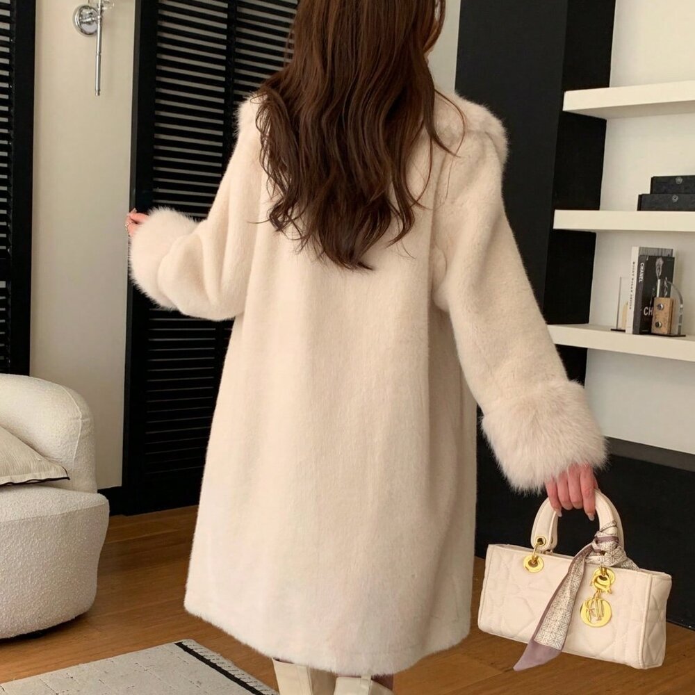 Women's Elegant plush Faux Fur Collar Jacket coat - Picture 5 of 8